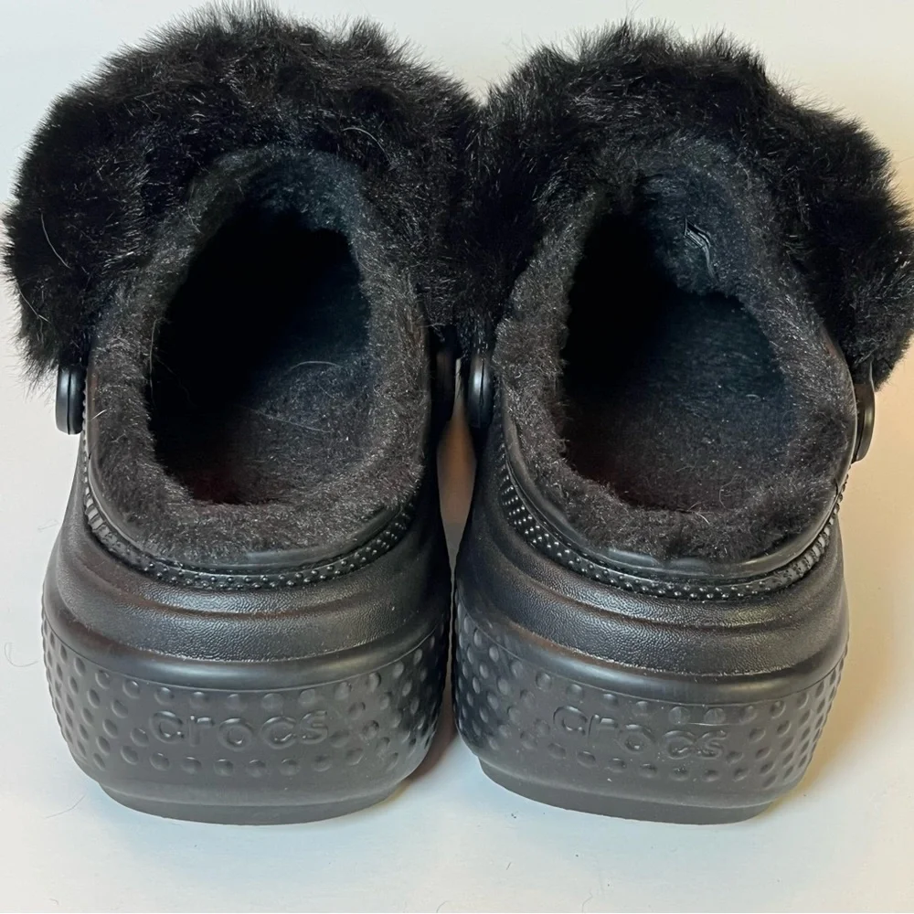 Crocs Unisex-Adult Stomp Faux Fur Lined Clog Black US Men's 8 Womens 10 Platform